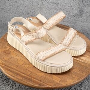 DOLCE‎ VITA Drake Platform Sandal Women's Size 9.5 Ivory Tan Fabric Buckle Strap